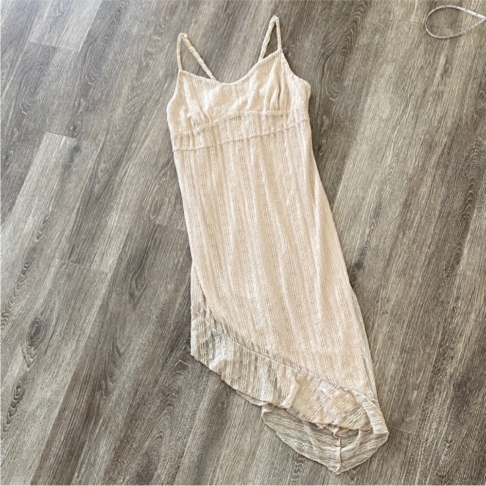 Light Champagne Spaghetti Strap Y2K Ruffle Hem Dress